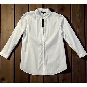 Lafayette 148 White Shirt M Oversized SPOTS Button Down Minimalist Modern NWT